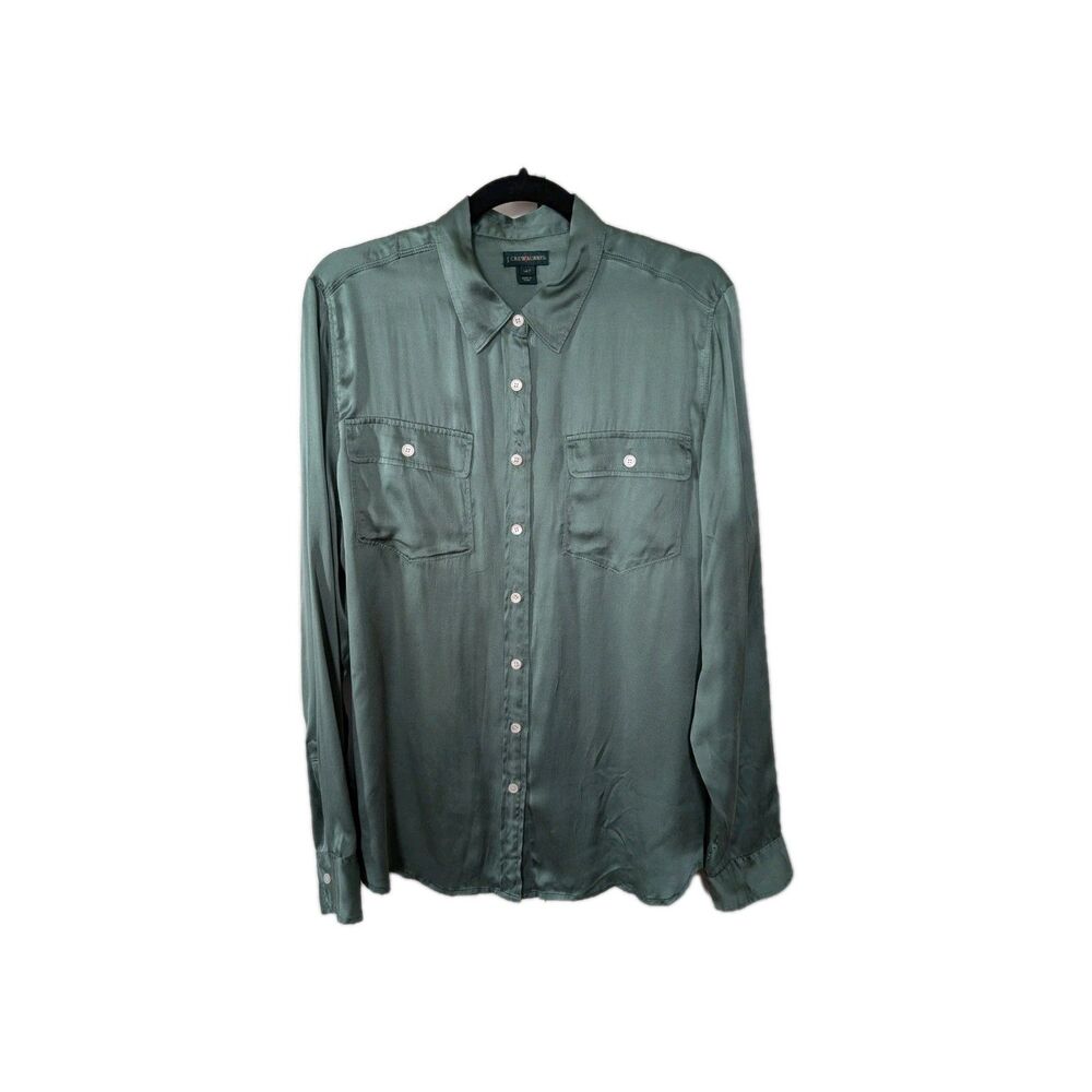 J Crew silk button down shirt size 14T green